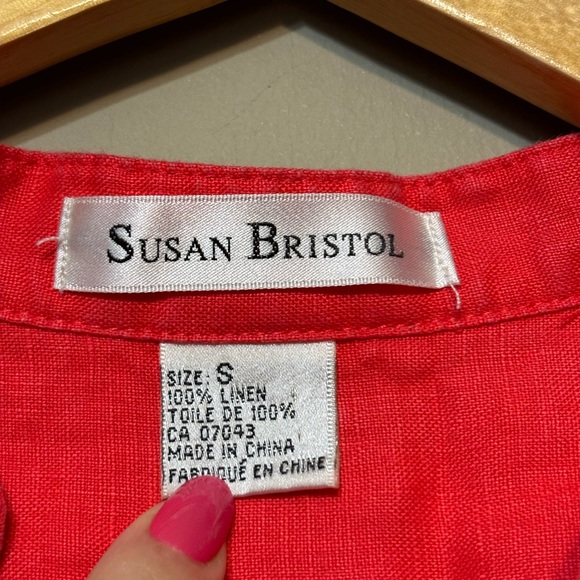 SUSAN BRISTOL 100% Linen Ruffle Front Detail Top - Picture 5 of 6